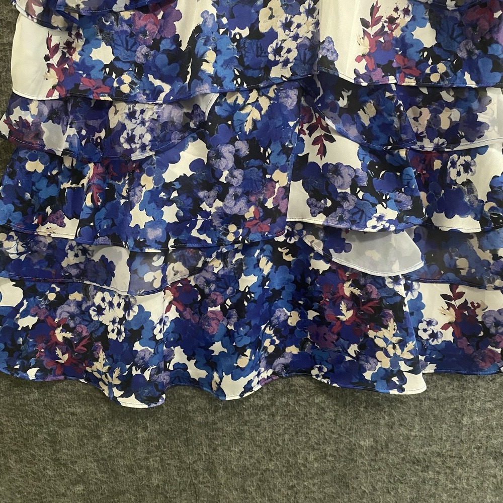 White House Black Market Top Women L Blue Floral Tiered Ruffle Sleeveless Blouse - Picture 3 of 10